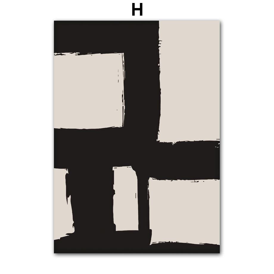 Beige Black Abstract Lines Figures Drawing Minimalist Wall Art Canvas Painting Posters And Prints Pictures For Living Room Decor