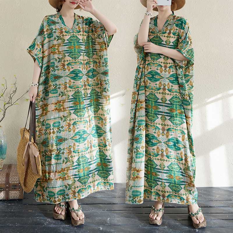 Summer Color Travel Retro Long Skirt Cotton Linen Dress