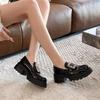 Sheepskin version~ platform loafers women's British style thick heel square buckle rhinestone small leather shoes French retro leather single shoes