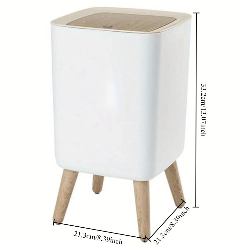 10L White Wooden Garbage Bin with Lid, Tall Legged Pedal Trash Can for Living Room Bathroom Office, Modern Kitchen Waste Bin