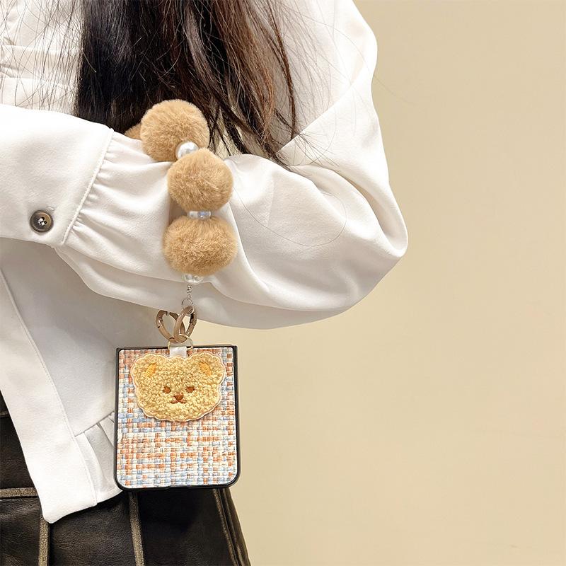 For Samsung Zflip5 Mobile Phone Case for Huawei P50pocket Flip Folding Screen Plush Bear Portable Wristband