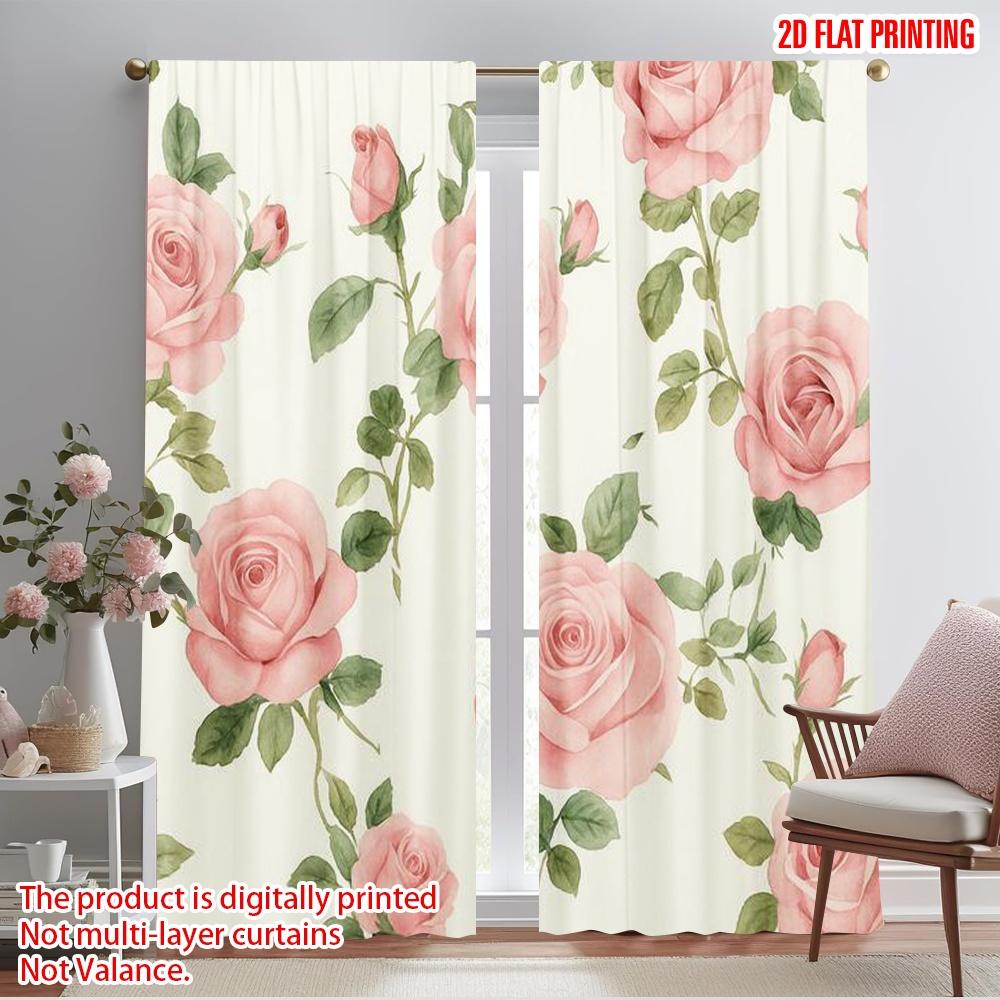 

2pcs,2D plane printing Pattern Curtains Rose Garden Bliss Versatile Polyester (without rod) Decorations Inside Use for Study, 52.50×116.00 CM 2pcs