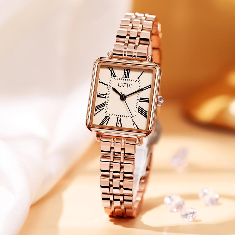 Vintage Roman Solid Stainless Steel Women'S Watch Exquisite Square Quartz Watch Women'S Waterproof Medieval Watch