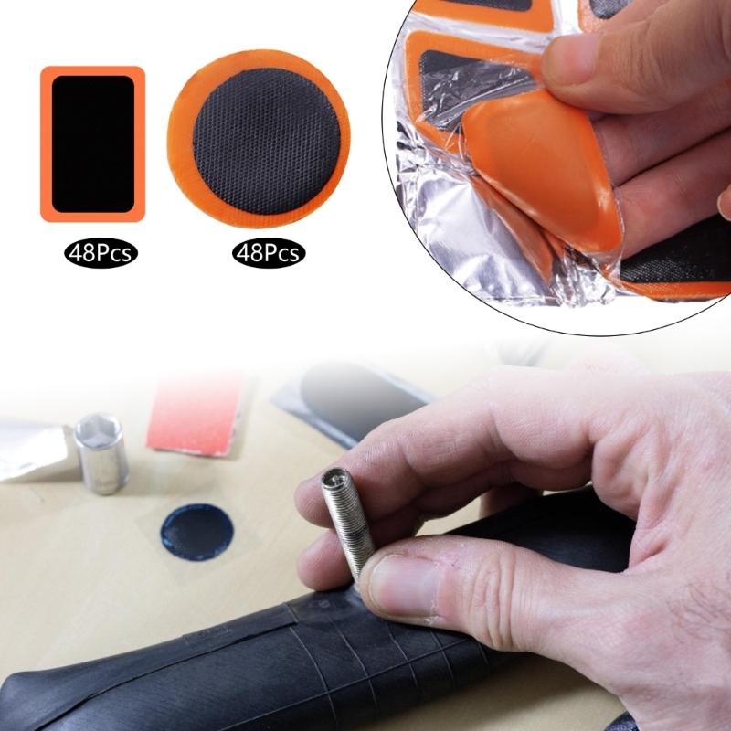 48pcs Bike & Motorcycle Tire Repair set Portable & Easy To Use Cold Patches Tool Efficient Tire Repair Patches for Bikes