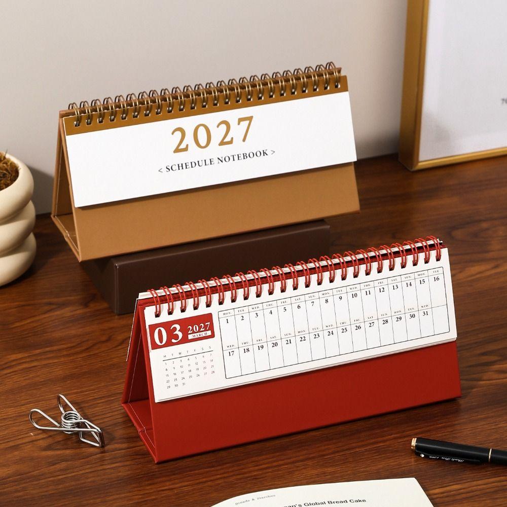 Oct. 2026 - Dec. 2027 2027 Mini Desk Calendar Foldable Record Calendar Double-coil Calendar Office