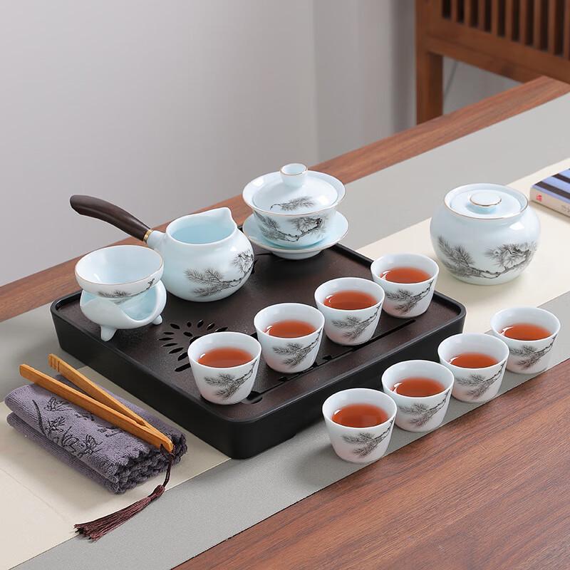 Pine Bamboo Longevity Portable Ceramic Tea Set
