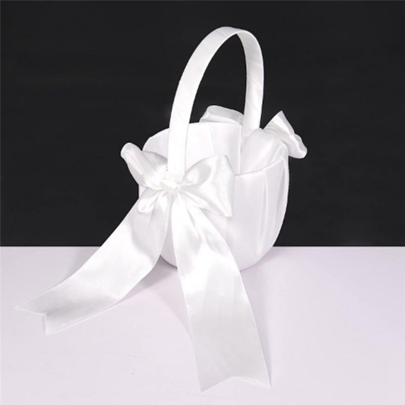 A84E-2er-Pack Weißer Blumenmädchenkorb Hochzeitskorb Für Blumenmädchen Niedlicher Satin-Blumenmädchenkorb