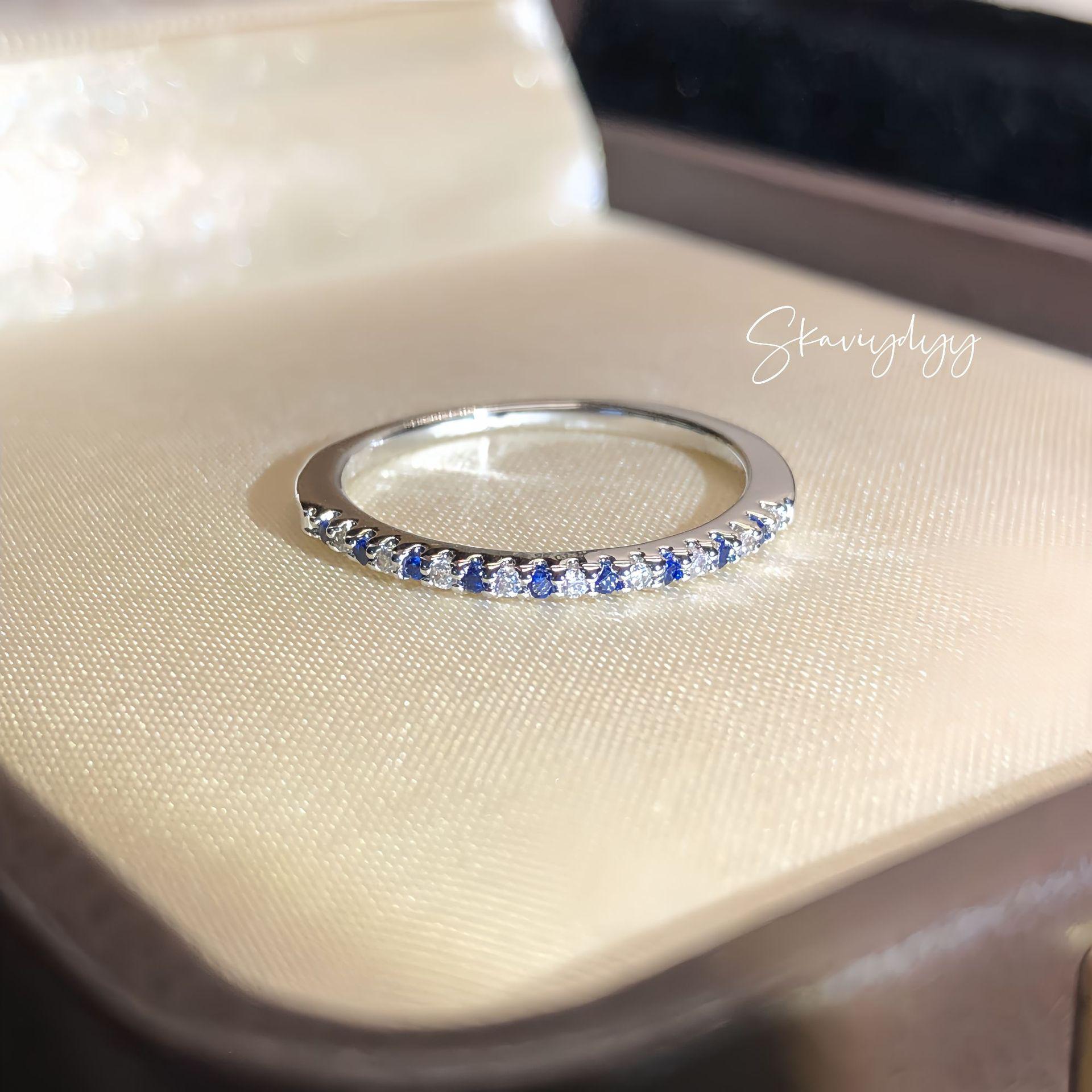 Rose Gold Sapphire and Diamond Inlaid Ring - European & American Style Size 7