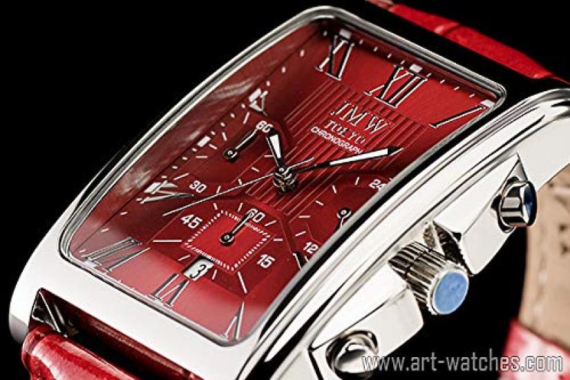 JMW TOKYO Square Red Square Limited Seiko Quartz Leather Genuine Simple Popular for Day Gift to 300 pieces Men's Watch, & Silver, Rectangular, Men's