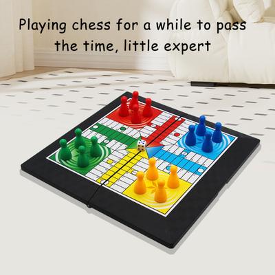 1 Set 4 Players Flying Chess Game with Folding Chessboard 16 Chess Pieces Dice Travel Kids Adults Family Night Interactive Classic Strategy Game