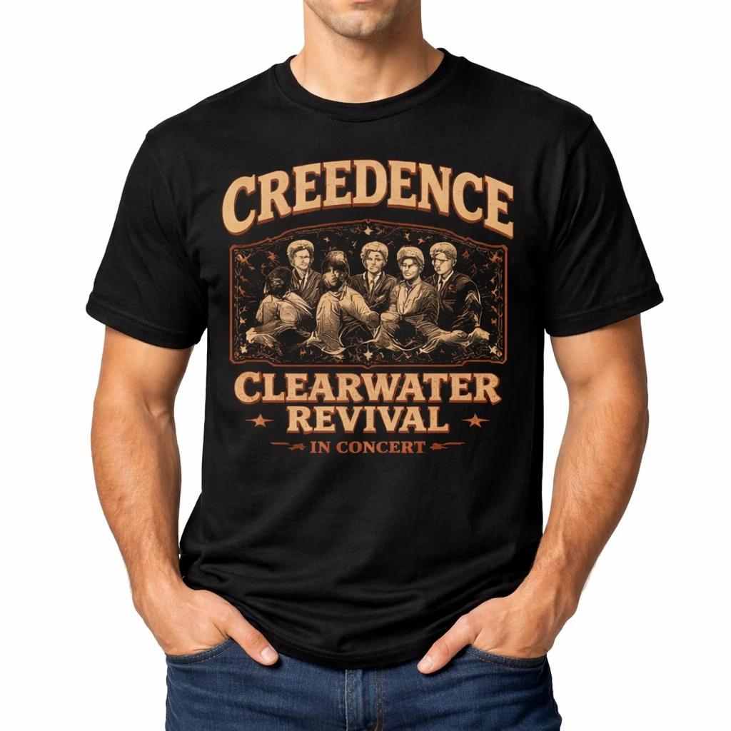 Футболка Creedence Clearwater Revival, футболка с принтом In Concert, черная футболка группы S