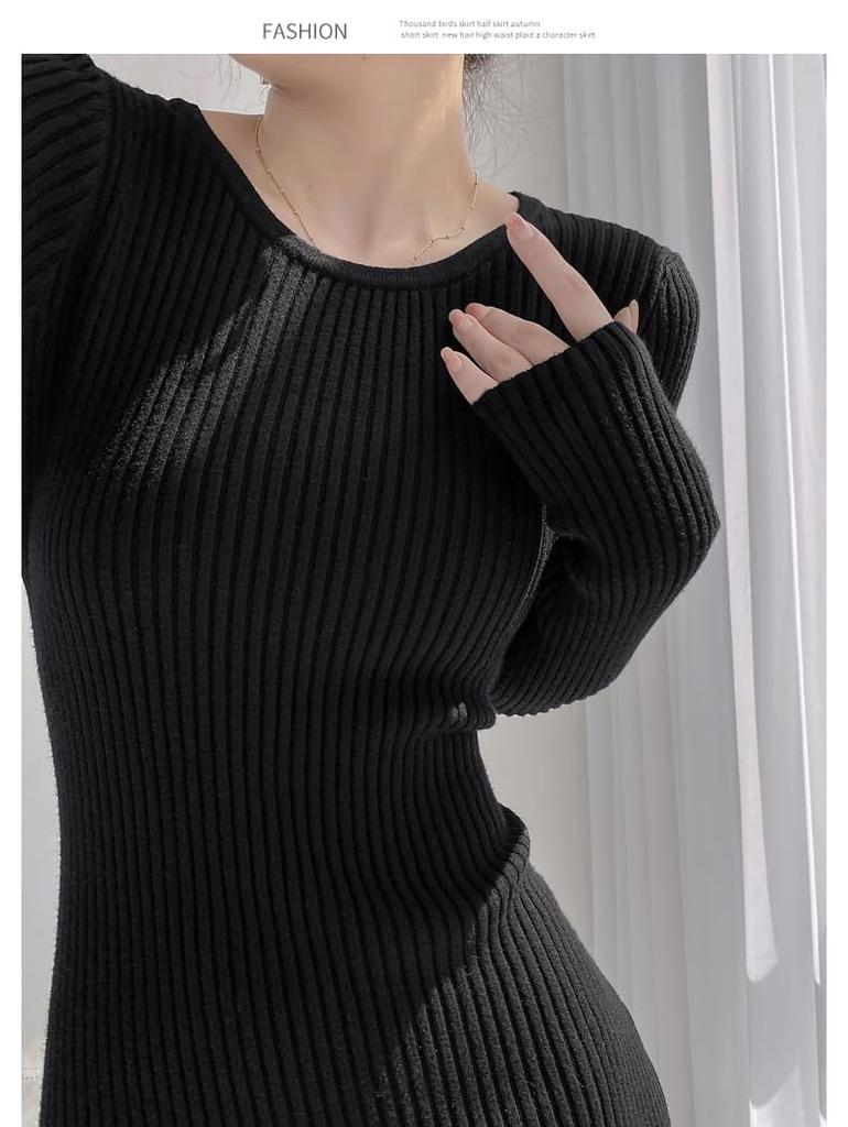 Hanmall Knit Tight Mini Gal Solid Free Soft Round Above the Winter LON156 Dress, Dress, Style, Color, Elegant, Size, Material, Neck, Knee, Sexy,