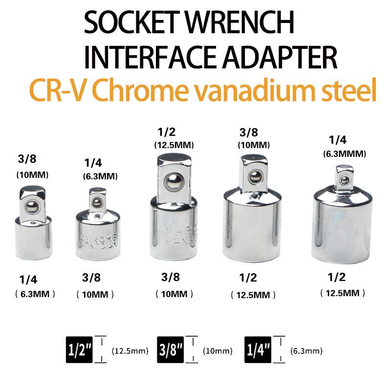 6Pcs Drive Socket Converter Wrench Transform Joint 1/4" 3/8" 1/2" Ratchet Wrench Adapter Chrome Vanadium Sleeve