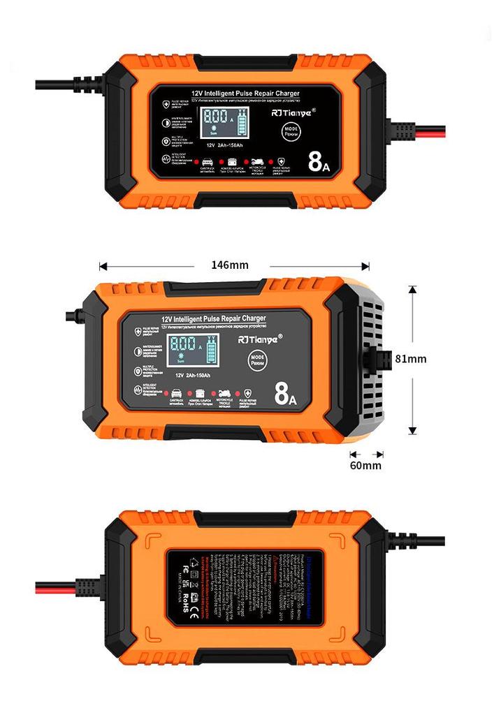 12V 8A Car Battery Charger for Lithium Iron Phosphate Batteries