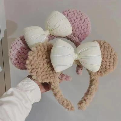 1pz Cerchietto con orecchie da orsetto a forma di fiocco, fascia da lavaggio viso da donna autunnale e invernale in peluche, clip per capelli