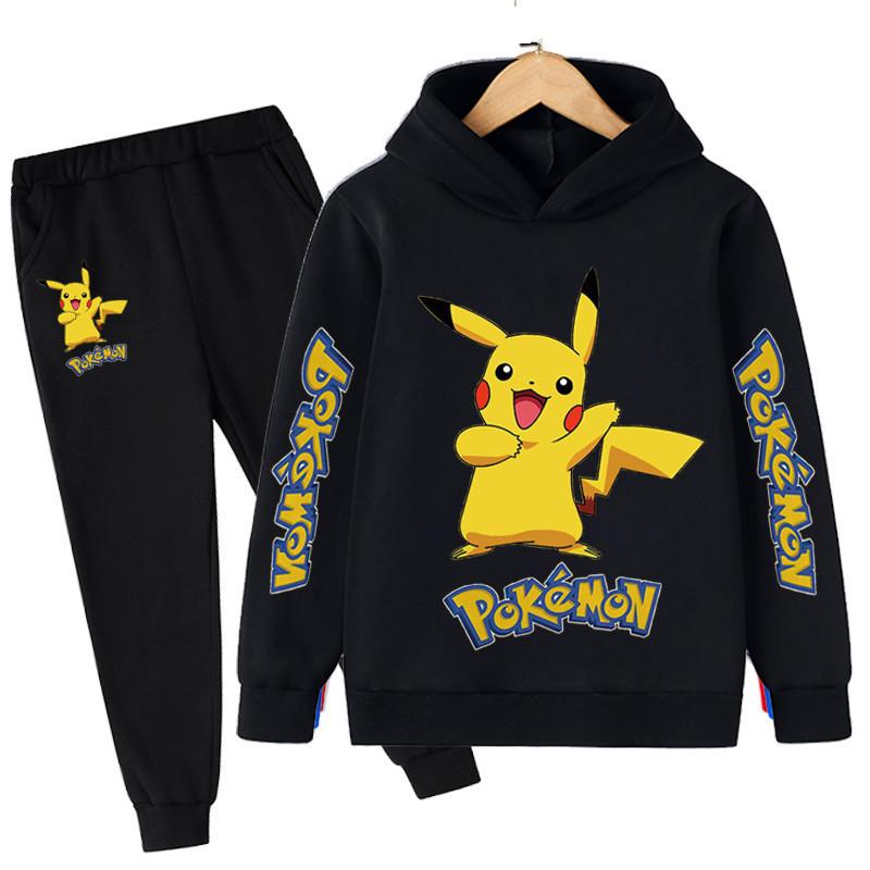 

2025 MINISO New Pikachu Cartoon Printed Sweatshirt+Pants 2pcs Set Spring Autumn Kids Boy Girl Clothing Casual Hoodie Teen Sportsuit 120