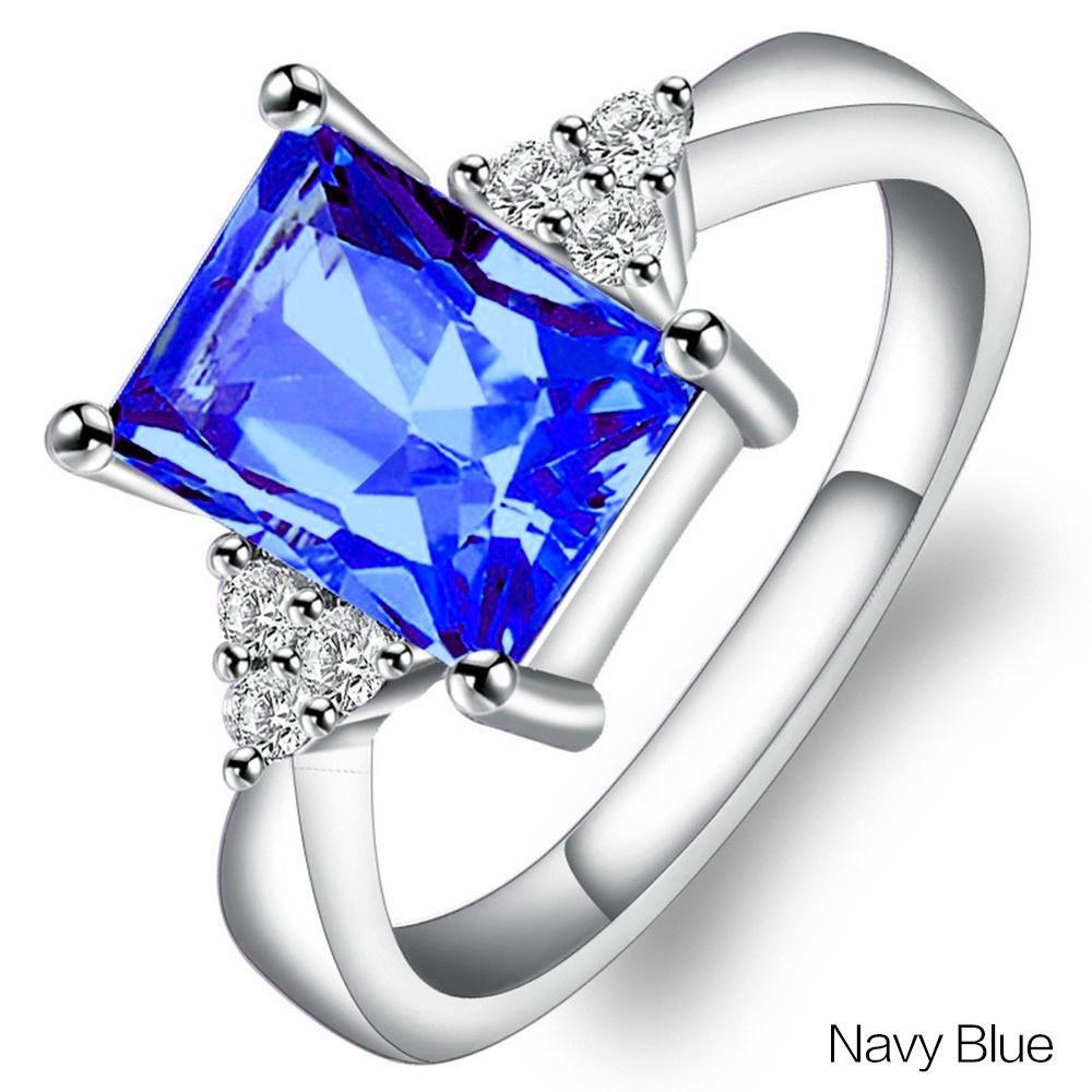 

Women s Dainty Cubic Zirconia Ring Elegant Princess Cut Gemstone Christmas Birthday Gift Proposal Jewelry 6 темно-синий