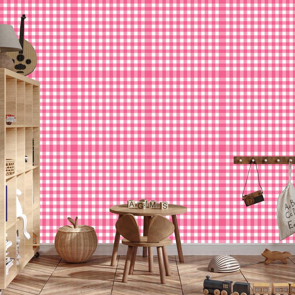 Wallpaper Fabric Pattern Powder Pink, White and Pink 50x1000