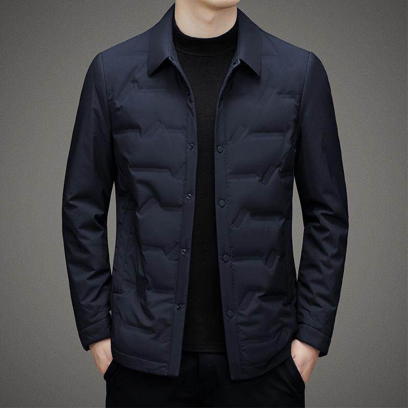 Men's Short Warm White Duck Down Winter Jacket with Turn-Down Collar – Waterproof Dad Coat