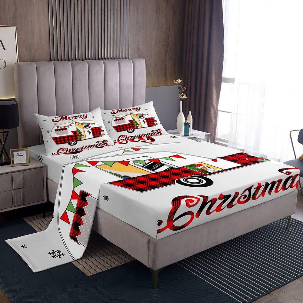 Christmas atmosphere theme pattern mattress four-piece bedding set bedroom dormitory bedding decoration