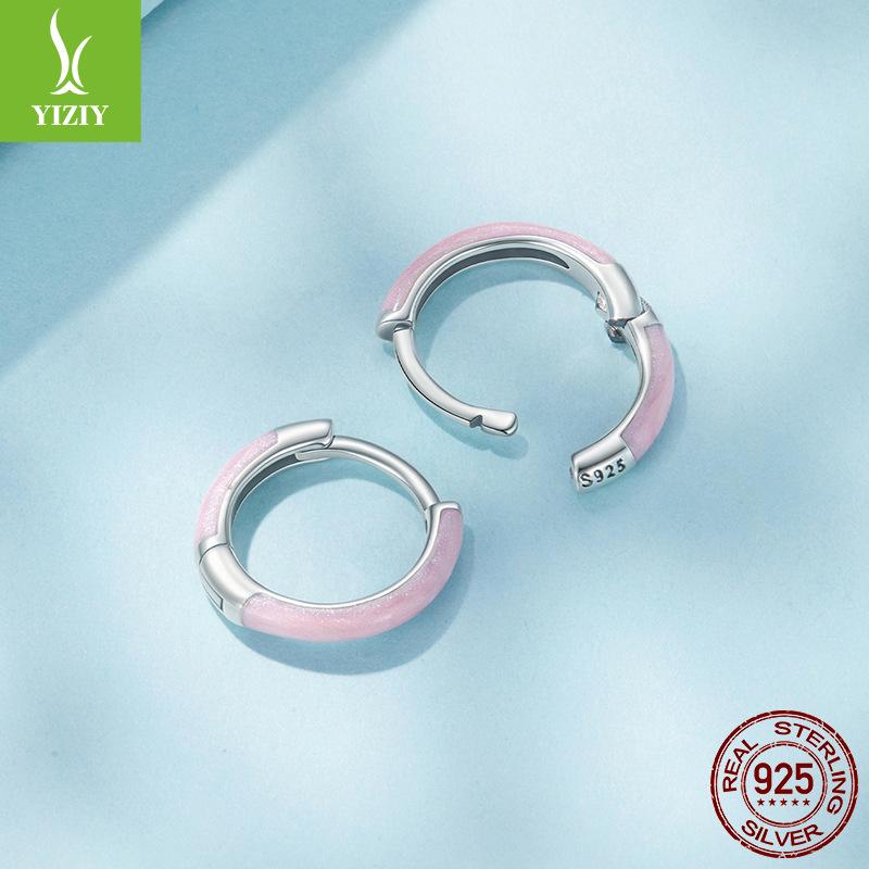 Simple Color Drop Oil Round Ear Buckle Summer Dopamine S925 Sterling Silver Earrings Earrings