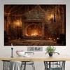 1 pezzo di tessuto di sfondo per banner a tema Halloween piatto 2D, design camino del castello, decorazione di Halloween, non richiede alimentazione——sjs
