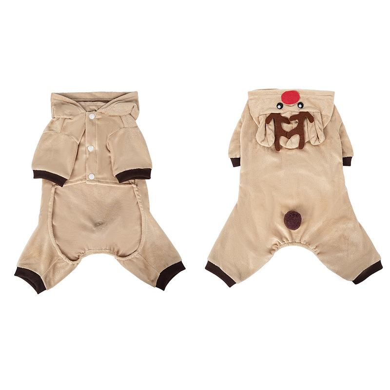 Reindeer One-Piece Four-Legged Pet Outfit for Small To Medium Dogs Christmas Theme Pet Clothes