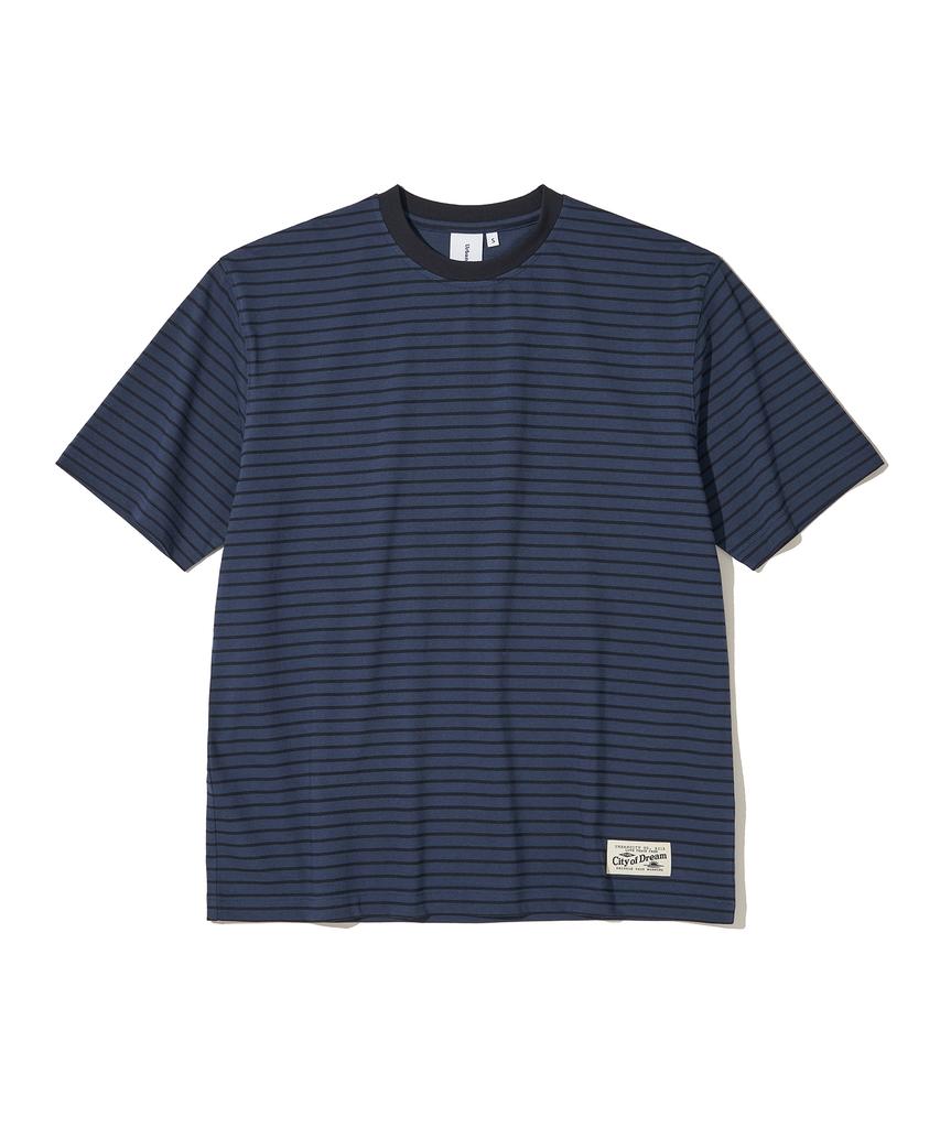 URBANDTYPE Vintage Label Striped T-Shirt_Navy