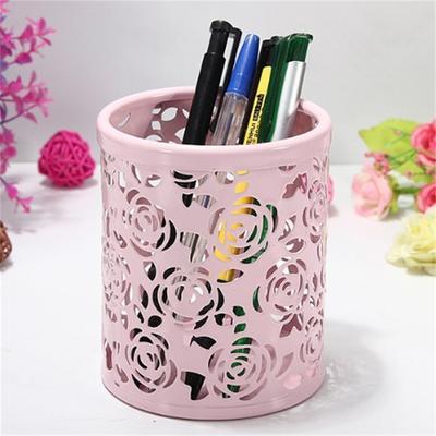 Creative Hollow Rose Pattern Pen Pot Holder Fashion Desktop Pen Cup Makeup Brush Container Aesthetic Desk Organizer For School