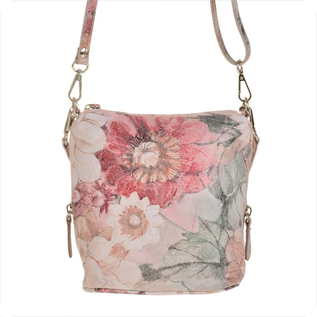 Lightweight Leather Messenger Bag with Flowers Size S