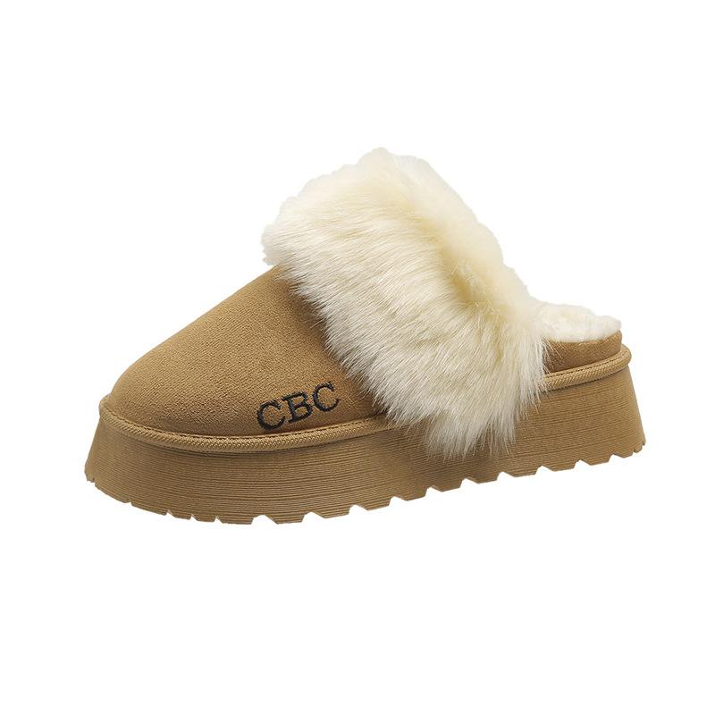 

Half-tray snow boots for women s 2024 winter new outer wear warm fluffy slippers thick-soled heightening cotton slippers for women 41