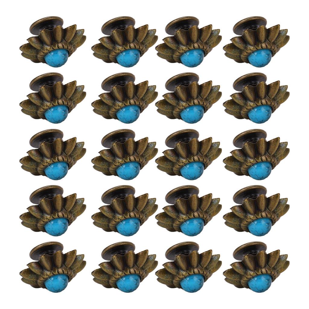 20 Set Daisy Decorative Conchos Buckles Simulation Turquoise Alloy Rivets Vintage Western Metal Screwback Buttons