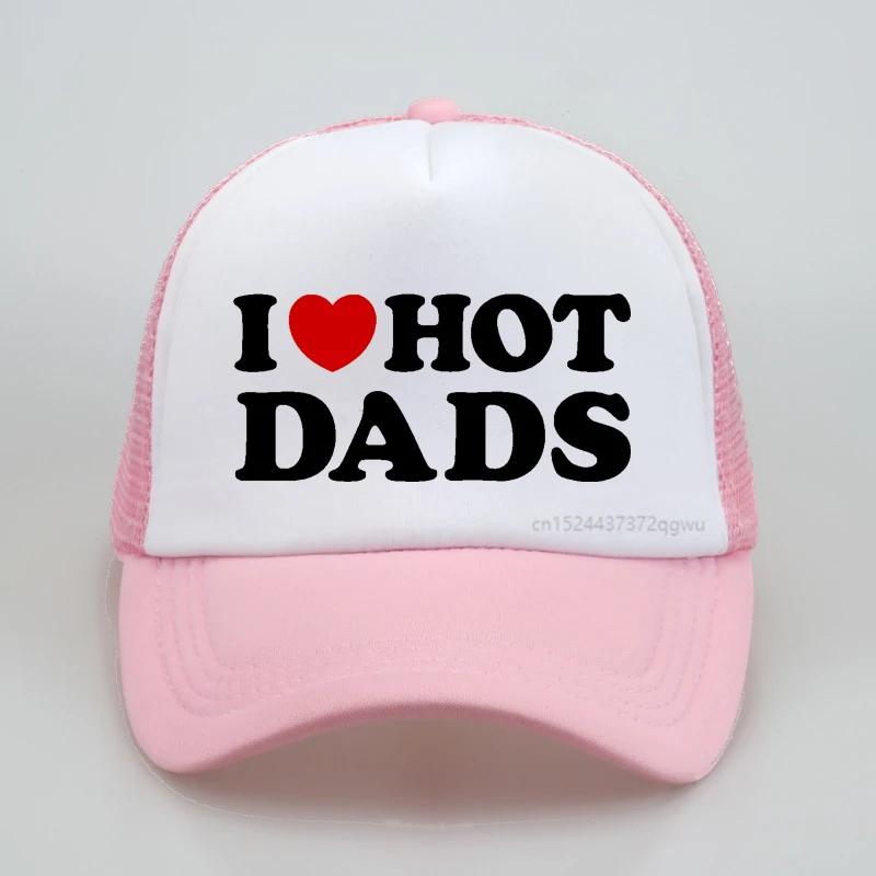 I Love Hot Dads Red Heart Graphic Baseball Cap Cotton Streetwear Pop Dad Hat Outdoors Unisex Mesh Fishing Caps