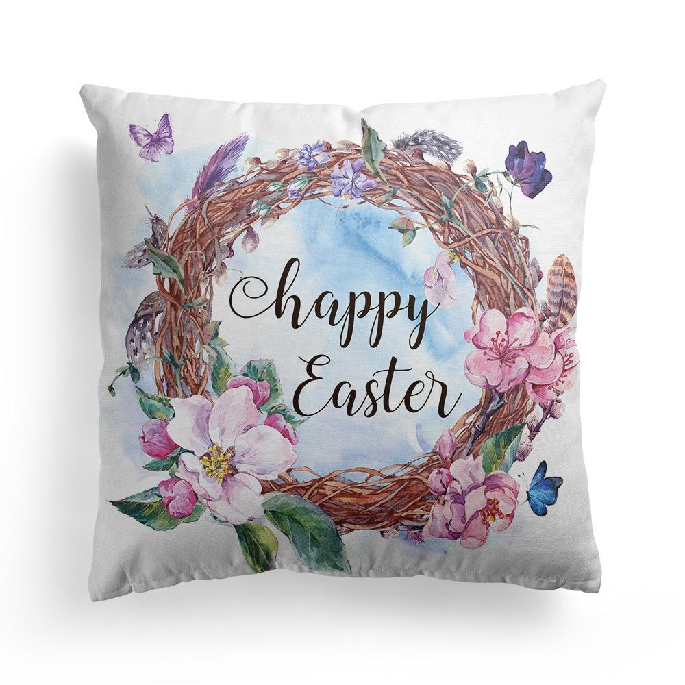 Easter Pillowcase Nordic Festival Rabbit Flowers Garland Home Peach Leather Velvet Pillow Cushion Cover
