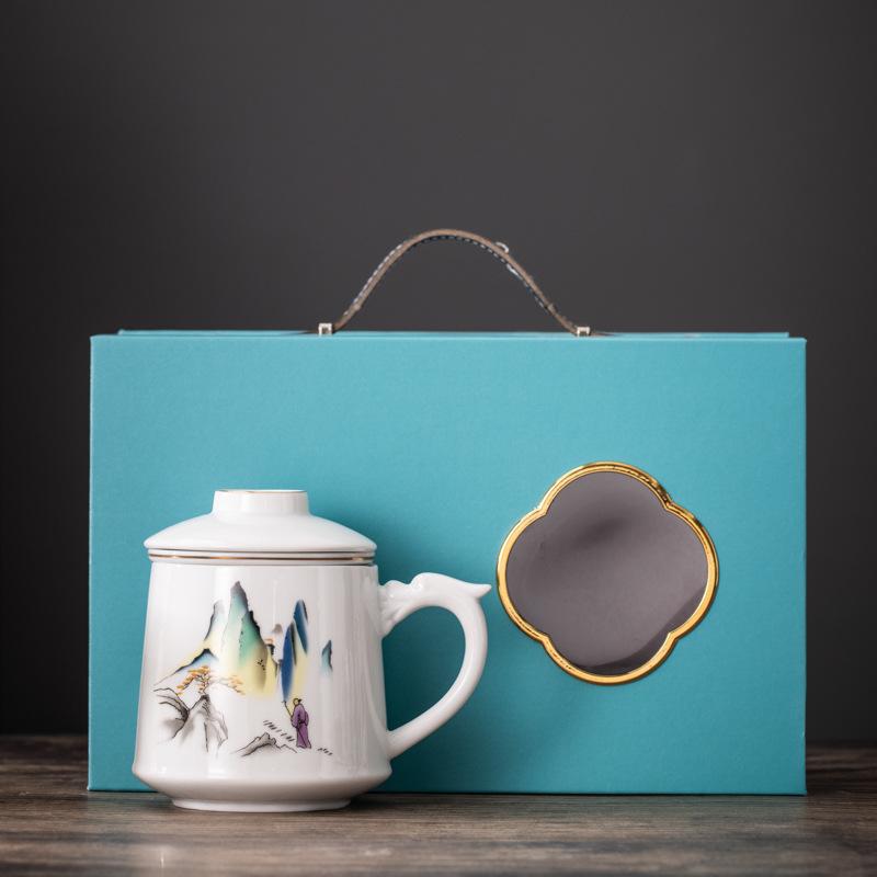 Guochao Office Cup Business Banking Company Festival Activities Gift Set Creative Design Ceramic Water Cup Souvenir