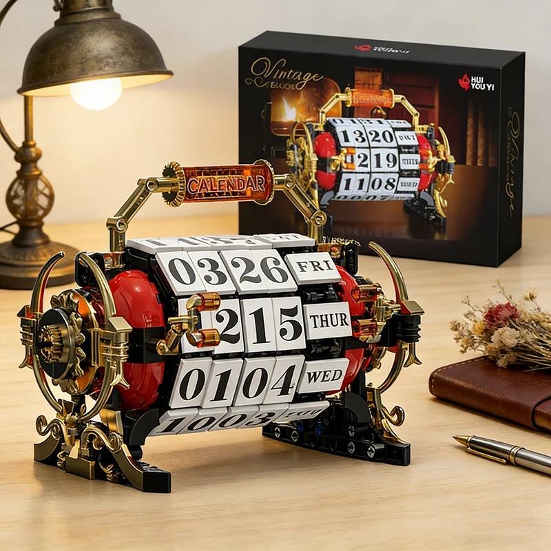 MOC 889 Teile Retro Mechanischer Drehender Kalender Bausteine Vintage Kalender Datumssteine Dekoration Spielzeug Für Erwachsene Geschenke