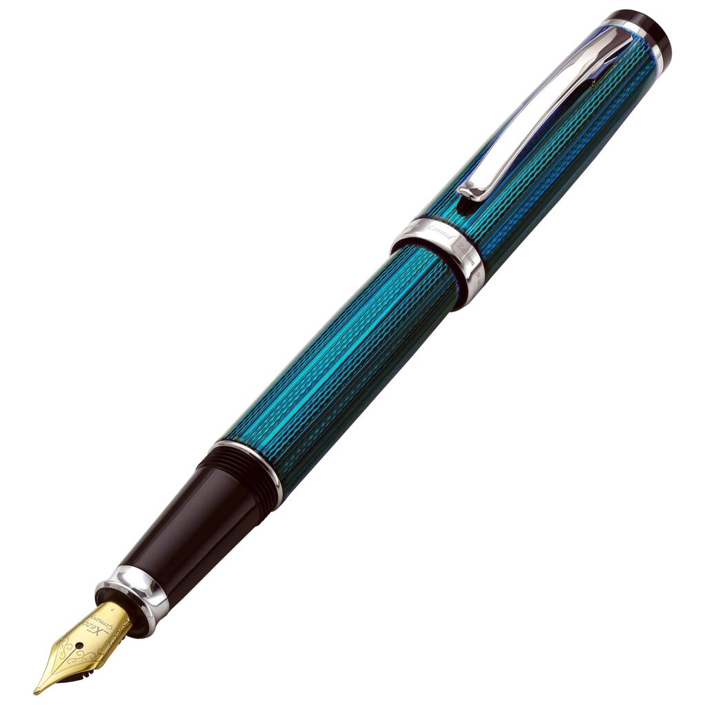 Xezo Incognito Fountain Fine Deep Blue Pure Platinum Limited Serialization Pen, Nib, Lacquer, Plated, Handmade, Edition,