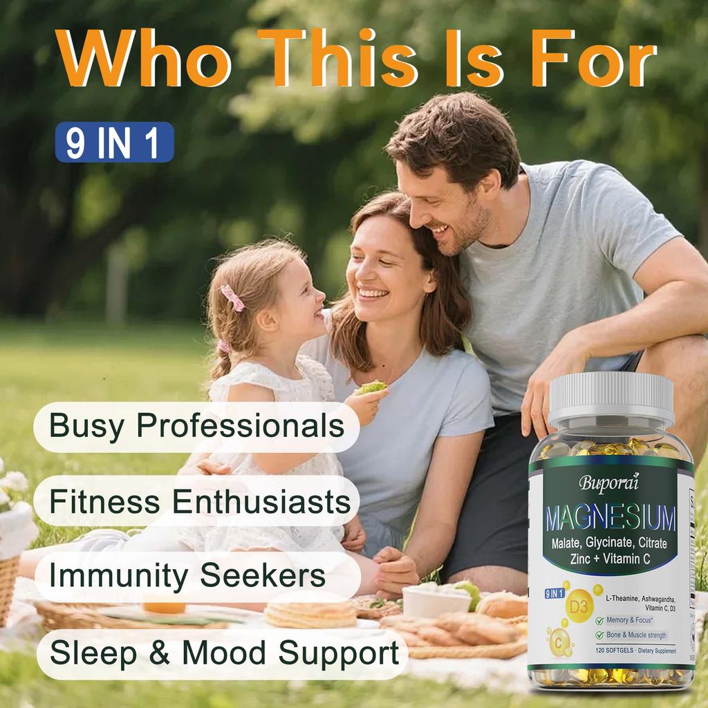 Magnesium Complex Supplement, Containing Vitamin C, Zinc, Antioxidant, Immune-boosting, Mood-soothing, and Nutrient-absorbing, for Adults.