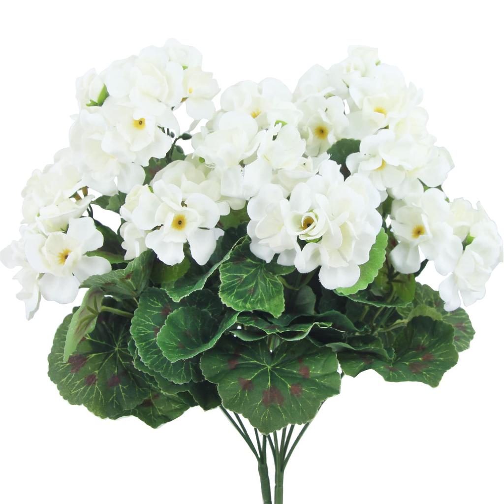 2PCS Artificial Geraniums Outdoor Silk Flowers Bush Fake Flowers for Floral Home Decor Indoor Garden Grave Cemetary Table Decor