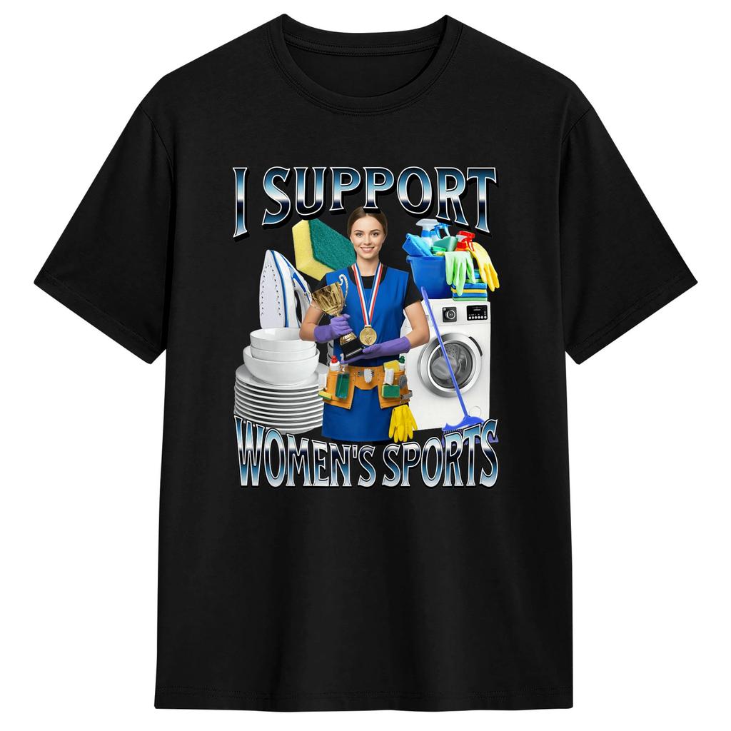 Ich unterstütze Frauensport Unwearable Erwachsenen Humor Bootcut T-Shirt Sommer 2026 Trendige Coole Unisex Kleidung Damen Baumwoll-T-Shirt