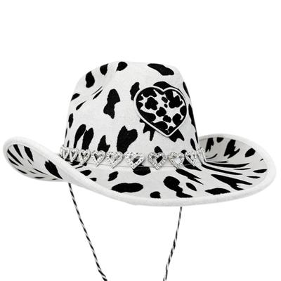 Fashionable Cow Pattern Rhinestones Accent Unisex Cowboy Hats Comfortable Fabric
