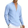 Camisa Henley Casual de Lino Transpirable de Manga Larga Holgada para Hombre