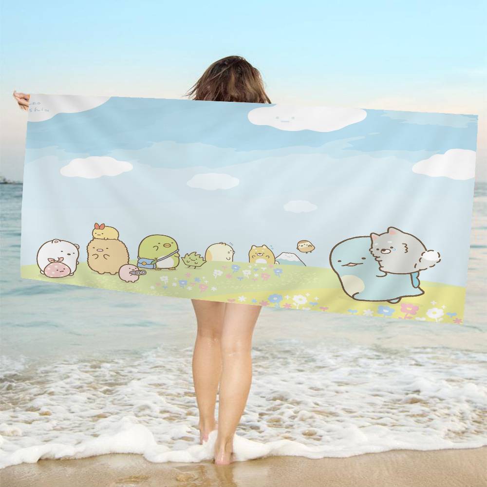 Cartoon Pink Sumikko Gurashi Microfiber Blanket Quick Drying Beach Towels Oversized Printing Super Absorbent Pool Towel Blanket