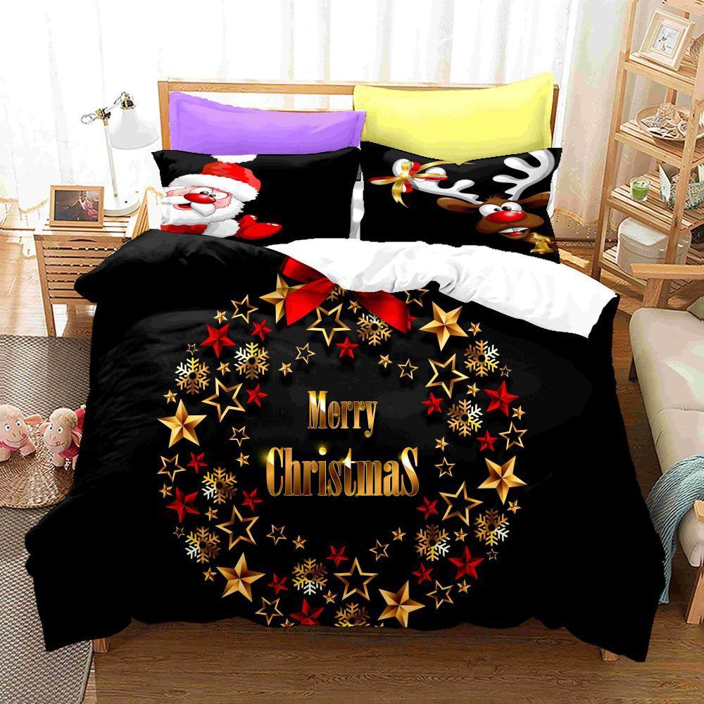 3D Digital Printing Bedding Four-Piece Set Three-Piece Set Christmas Bed Sheet Quilt Pillow