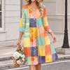 Women's Fashionable Floral Print V-Neck Three-Quarter Sleeve Casual Summer Dress