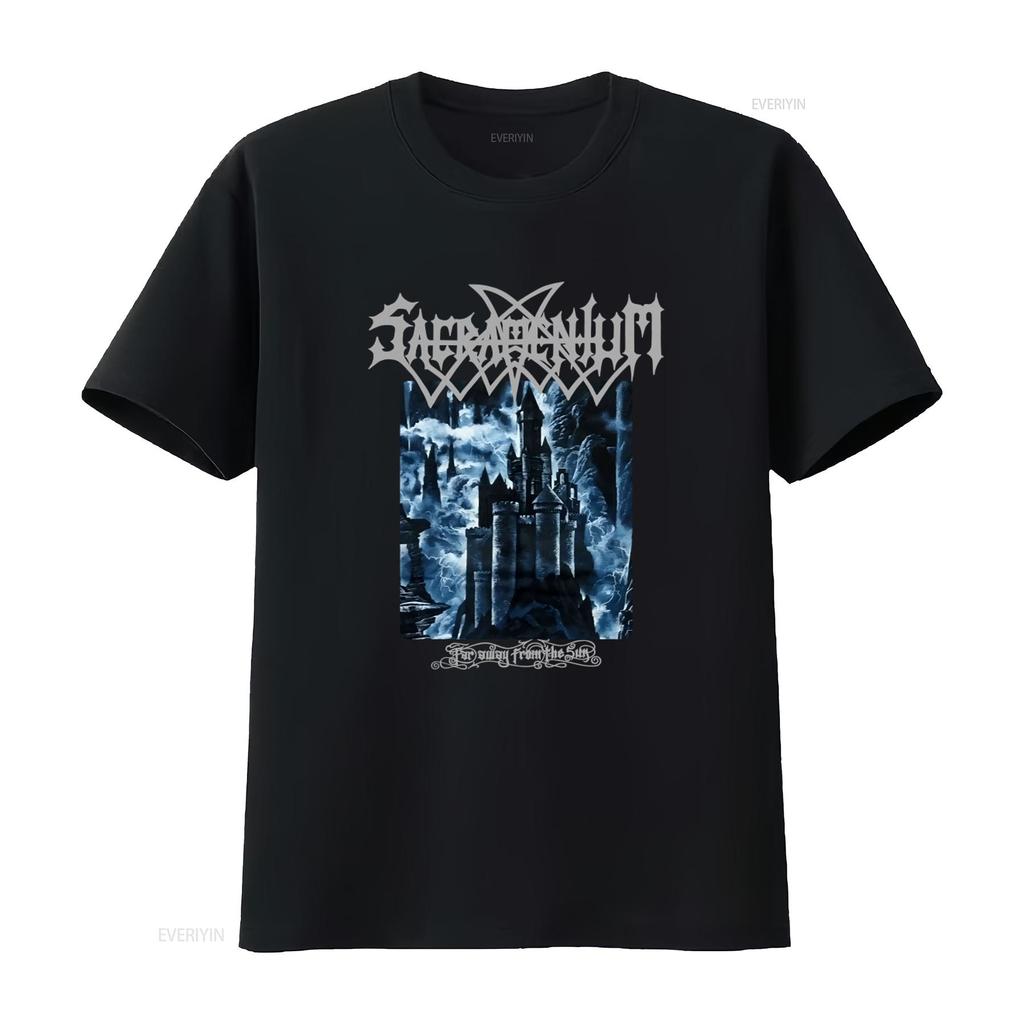 Sacramentum Lontano Dal Sole Stampa Castello Gotico Maglietta Perfetta Per Fan Metal vintage Lavata Unisex Leggermente Casual