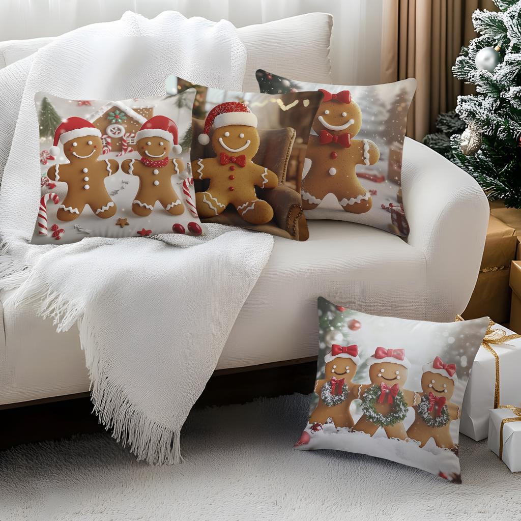 Christmas Gingerbread Man Pillowcase Bedroom Sofa Cushion Cover 100% Polyester Living Room Cushion Pillowcase Home Decor