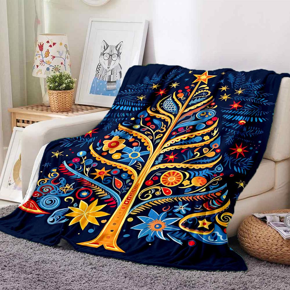 1pc Christmas Tree Blanket, Lightweight Flannel Throw Blanket for Sofa, Bed, Travel, Camping, Living Room, Office, Couch071