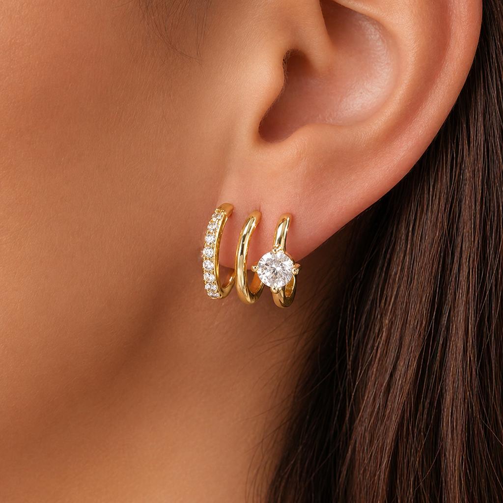 3 Pairs Gold Color Zircon Hoop Earrings Set For Women Fashion Shiny Crystal Huggie Earrings Party Daily Wear Jewelry Gifts 2026