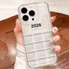 2026 Calendar Pattern Air Cushion Transparent Phone Case For iPhone 17 16 15 14 11 Pro Max Plus 13 12 16E 17 Air Bumper Cover